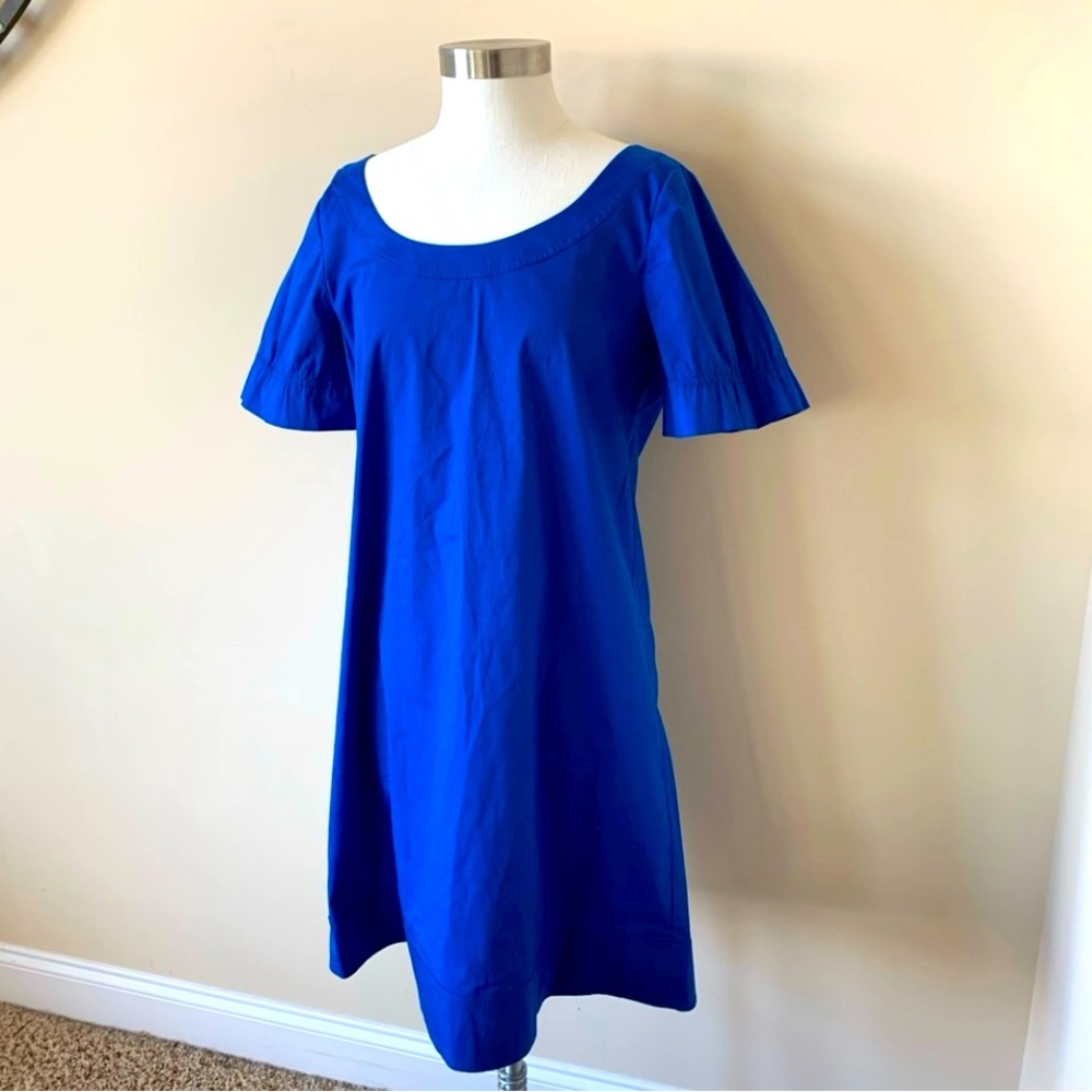Theory cobalt blue cotton mini dress size 12 flowy puff sleeves